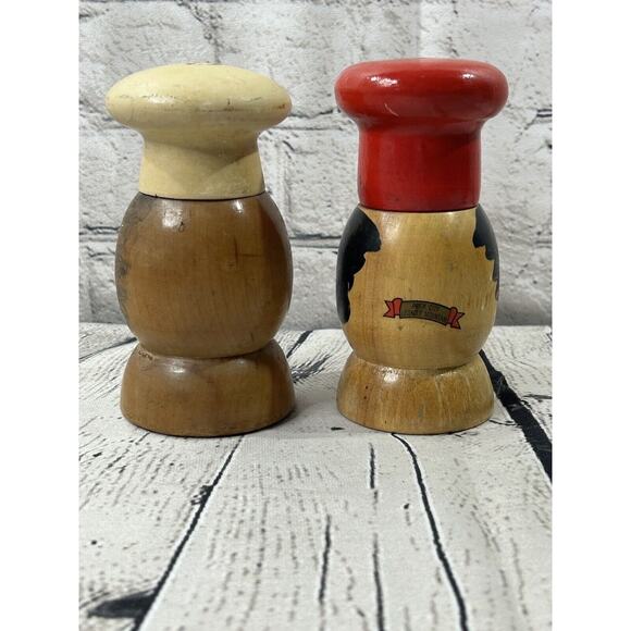 VTG Wooden Chef's Peppe’ & Salt Salt & Pepper Shakers Lookout Mountain - Picture 4 of 8